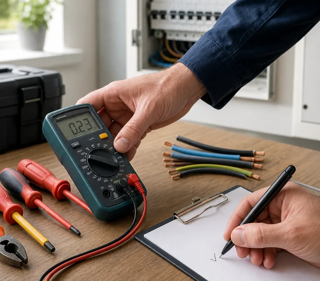 Messgerät und Elektrikerwerkzeug bei einer strukturierten Elektrodiagnose